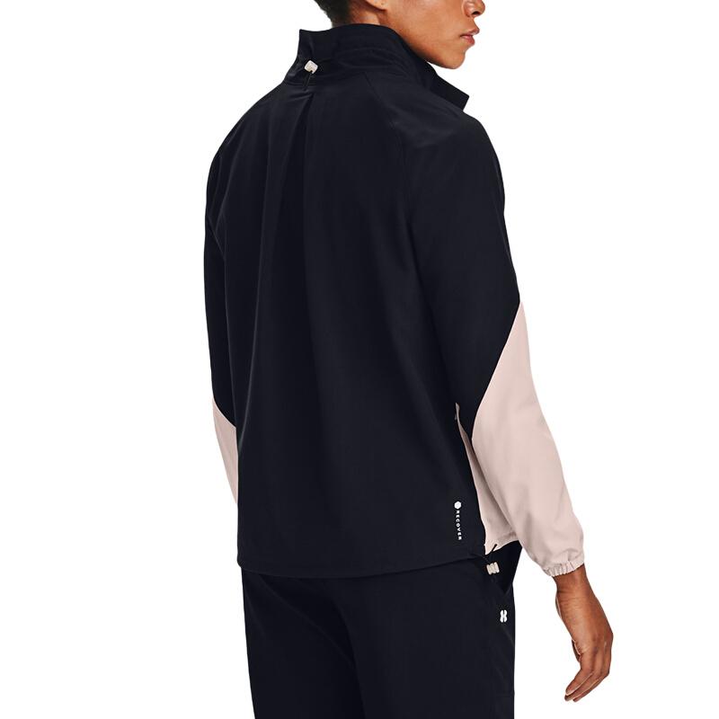 Under Armour Recover Woven Jacket Logo Print Color Block Woven Jacket Women Jacket Black 1360569-001