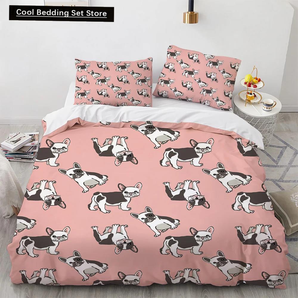 Corgi Dog King Queen Duvet Cover Yellow Cartoon Puppy Bedding Set For Kids Boys Girls Kawaii Pet Animal Pink 2/3Pcs Quilt Cover