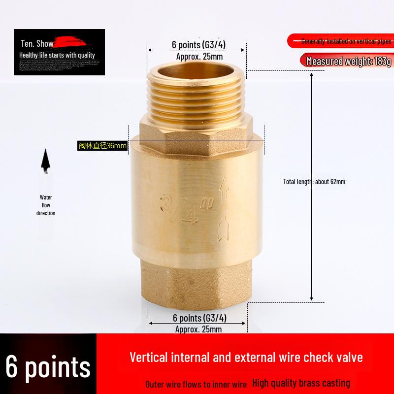 Miedziany zawór zwrotny pionowy i poziomy 4/6 punktów, 1 cal do rur wodnych i grzejników