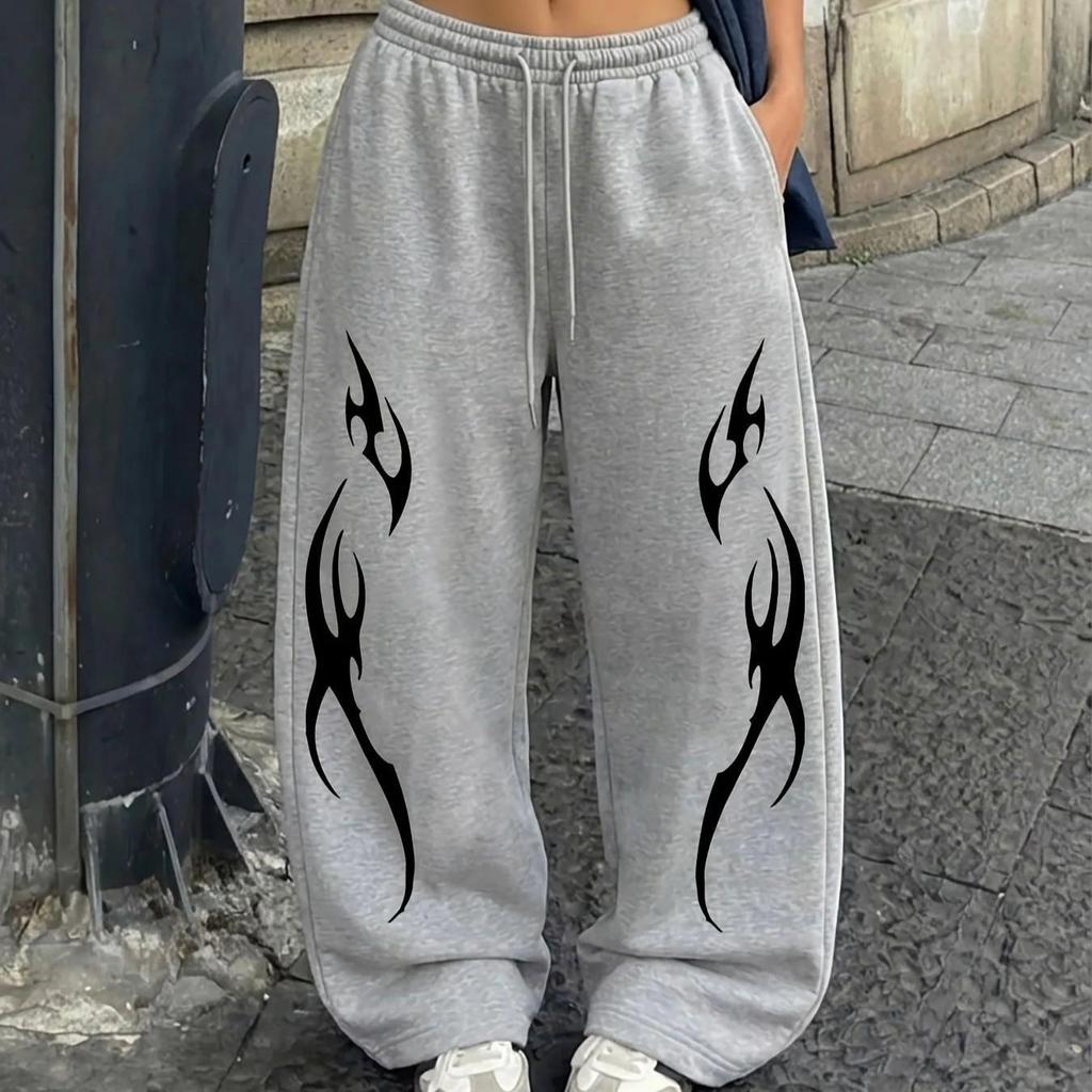 Womens Sweatpants Gothic Printed Loose High Waist Wide Leg Pants Unisex Sports Pants Autumn Casual Long Pants Outdoor Streetwear Unisex