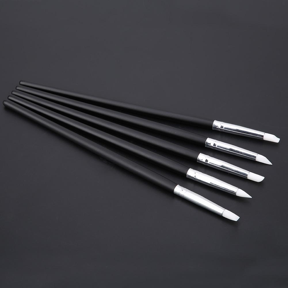 5 PCS Nail Art Sculpture Silicone Pen Kit, Wooden Painting 3D Effect Sculpture Cleaning Brush
