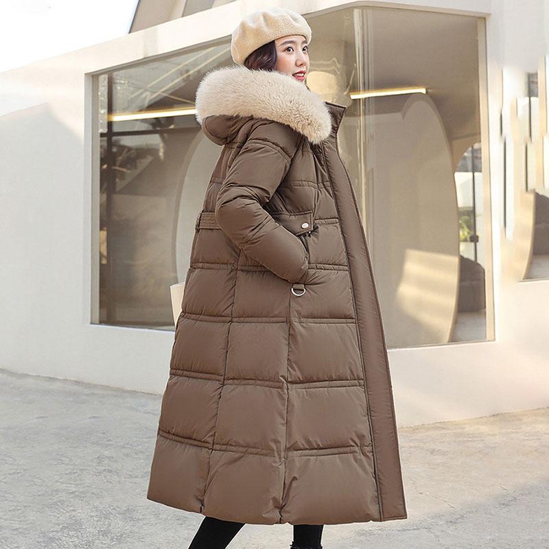 Down Jacket Women's Winter Long Cotton-padded Over The Knee Korean Loose Thickened Solid Color Padded Jacket