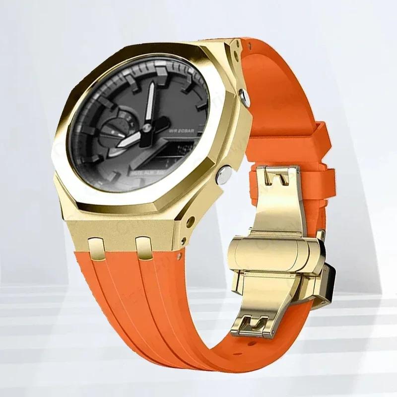 Mod-kit för Casioak GA2100 GA2110 Metallfodral Bezel Gummiarmband För Casioak GAB2100 2110 Modifieringssats Fodral Med Skruvkorrigering