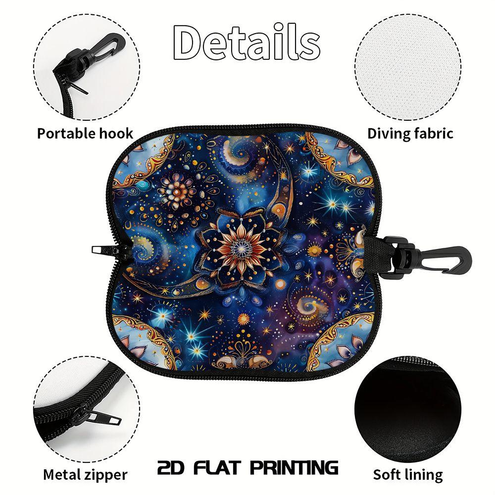 2D-Celestial Mandala Print Zipper Sunglasses Case, Protective Eyewear Organizer Box, Vintage Floral Galaxy Pattern Glasses Holder for Women Travel