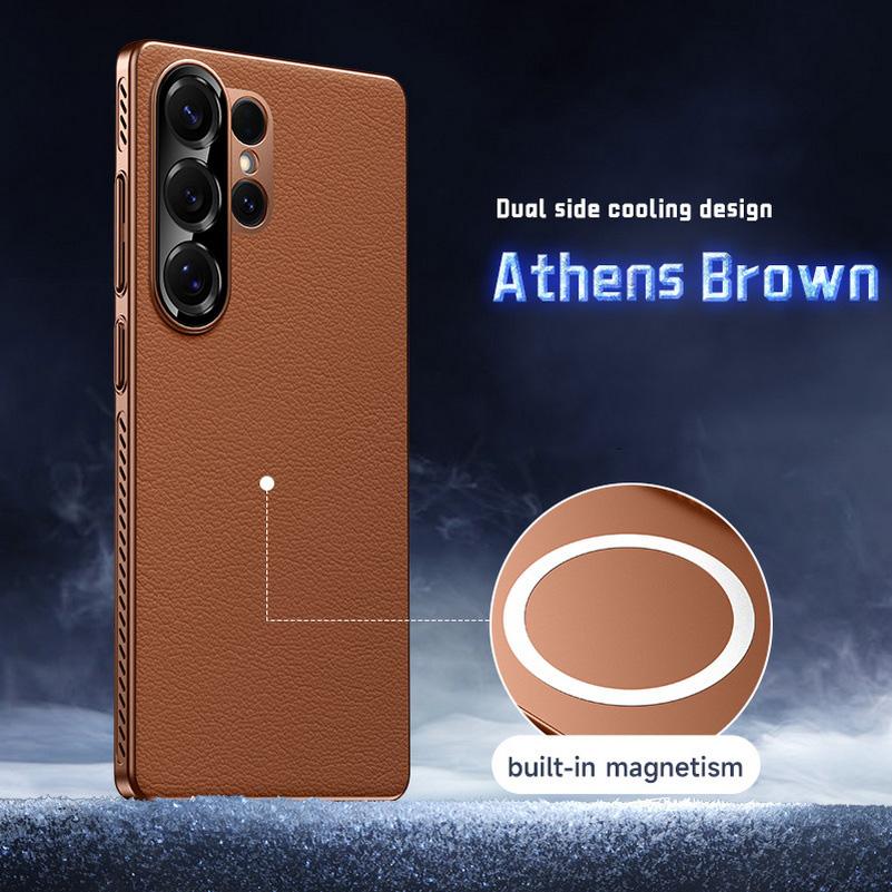 

Plain Leather Built-in Strong Magnetic Heat Dissipation Holes Around the Phone Case For Samsung S25 Ultra Galaxy S24 Ultra Cover Galaxy S24 Ultra