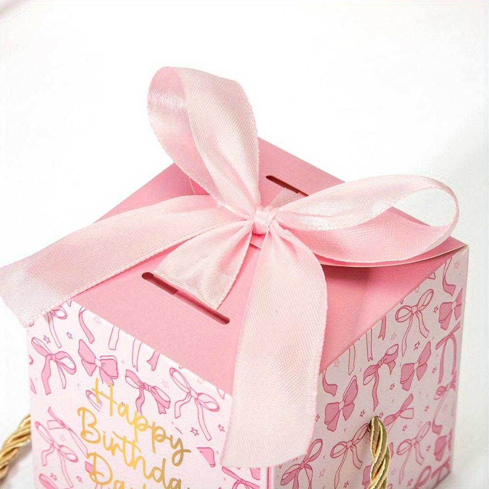 25pcs Pink Bow Gift Boxes with Ribbon and Handle Paper Treat Boxes Souvenir Gifts Box Handbag Box Party Favor Boxes Gift Wrap Box