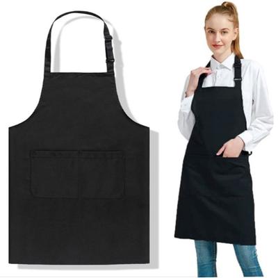 Simple Polyester Cotton Waterproof Apron Black Anti Dirty Chef Work Apron with Large Pocket Adjustable Coffee House Uniform BBQ