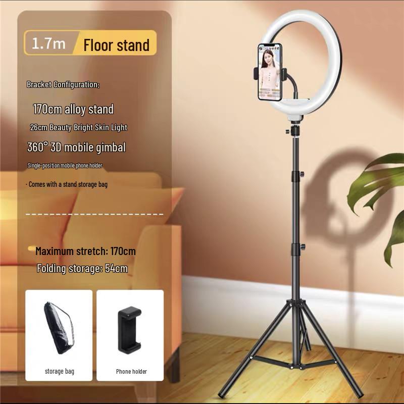 Trépied de sol multifonctionnel et support de téléphone avec anneau lumineux pour streaming en direct et photographie