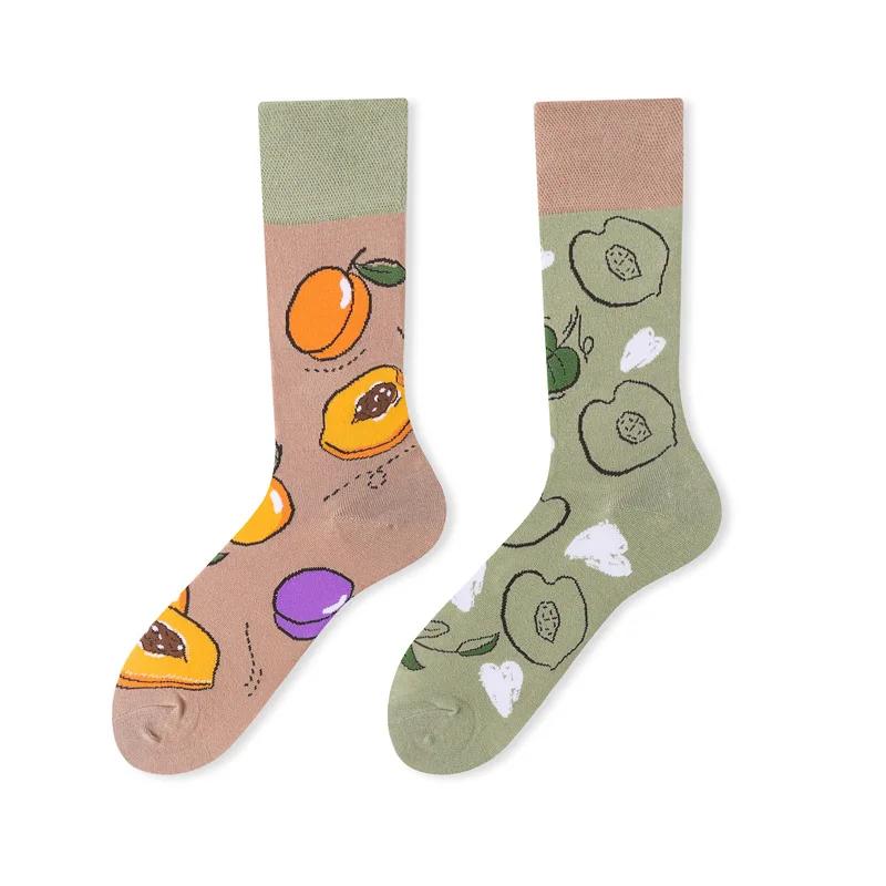 New Creative Couple AB Asymmetric Trendy Socks Fashionable Personalized Trendy Cartoon Jacquard Long Tube Cotton Socks