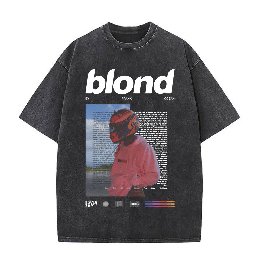 Washed Rapper Frank Vintage Oversized T Shirts Men Ocean Hip Hop Trend T Shirt Blond Pop Music Tshirts Male Fashion Streetwear
