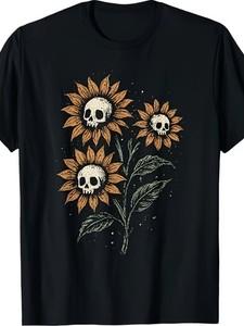 Skull Sunflower Gothic Grunge Graphic T-Shirt Creepy Cute Goth Alt Aesthetic M