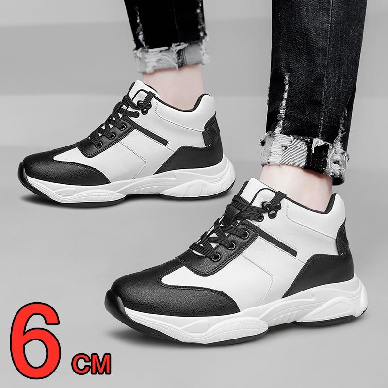 Men Casual Leather Elevator Shoes Hidden Heels Sports Heightening Shoes For Man Increase Insole 6CM Height Shoes Lift Sneakers