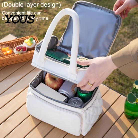 Fashionable Commuter Lunch Pouch Quilted Double Layer Insulated Bag, Lightweight Leakproof Thermal Box, Bag for Soup Storage Portable Large