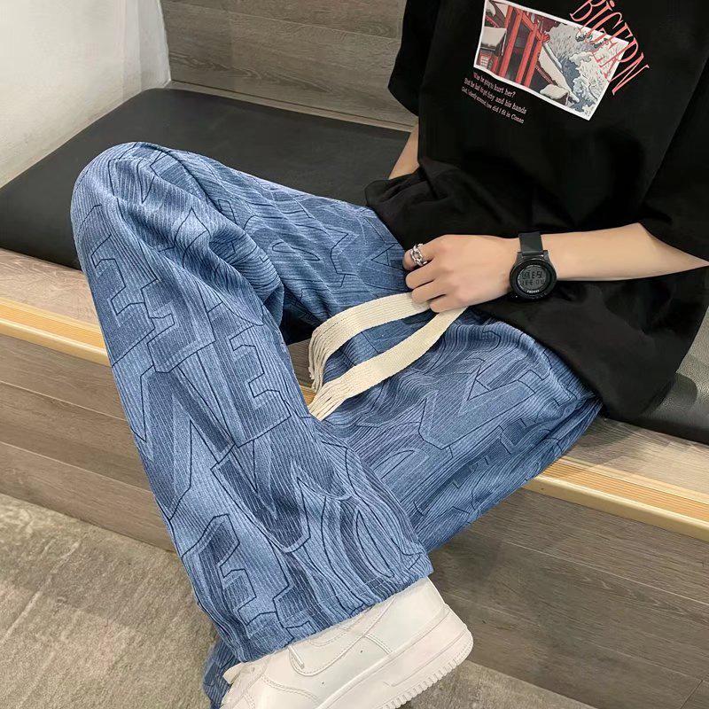 Trendy Corduroy Men's Full-Print Casual Pants: Retro Loose-Fit Straight Trousers for Spring & Autumn