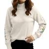 Women's Semi High Neck Long Sleeved Knitted Sweater Top, Loose Embroidered Sweater