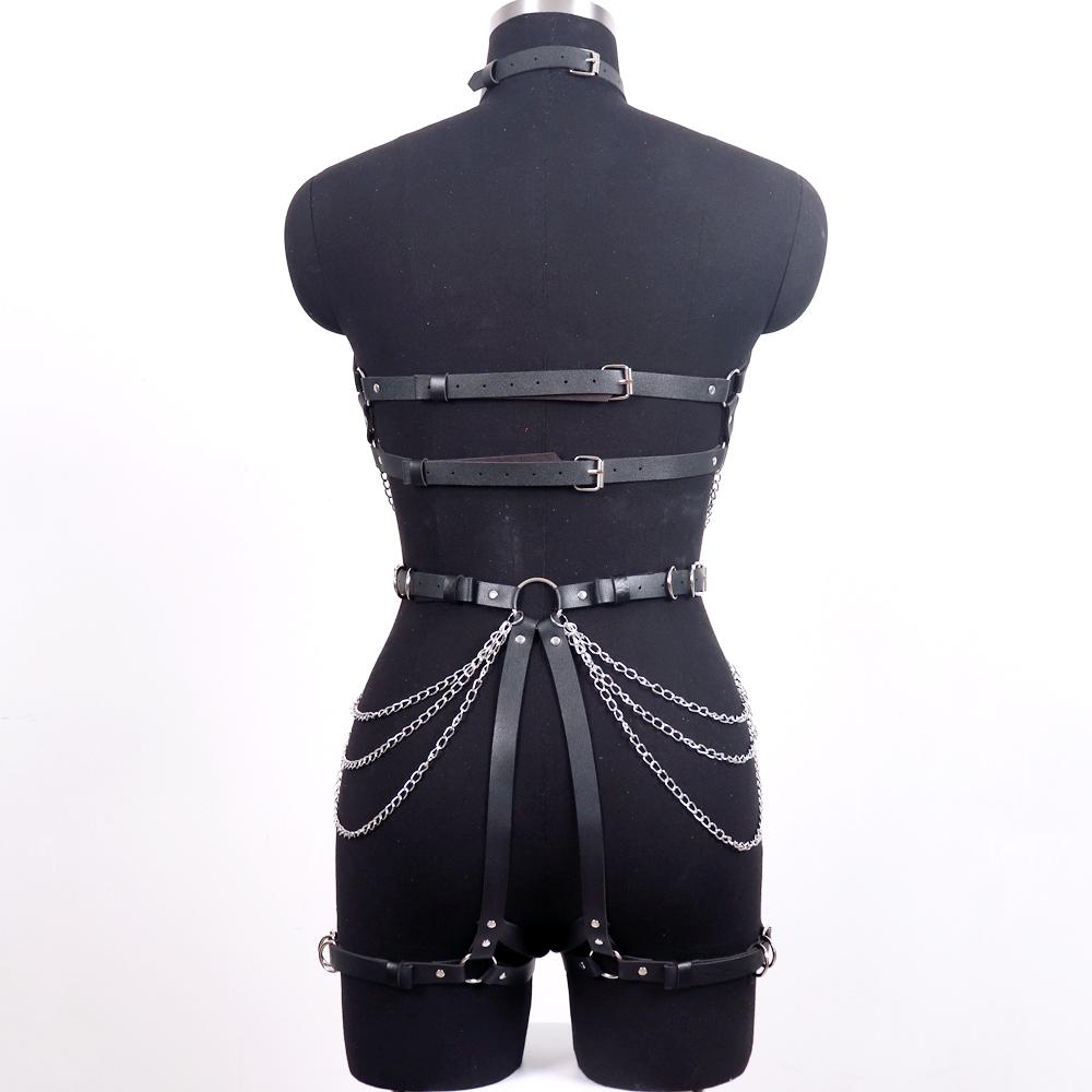 Bretelles de corps sexy Costume pour femme Lingerie en cuir PU Ceinture jarretelle Bdsm Bondage Sous-vêtements Jarretières de cuisse Vêtements fétichistes gothiques