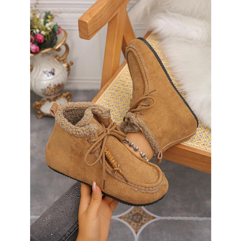 Lace-up Fleece Snow Boots 2025 Winter New Plus-size Warm Cotton Shoes for Women