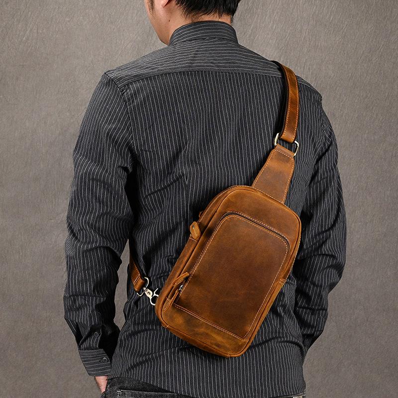 Hot-Selling Crazy Horse Leather Retro Messenger Bag - Genuine Cowhide Chest and Shoulder Bag for Outdoor Use
