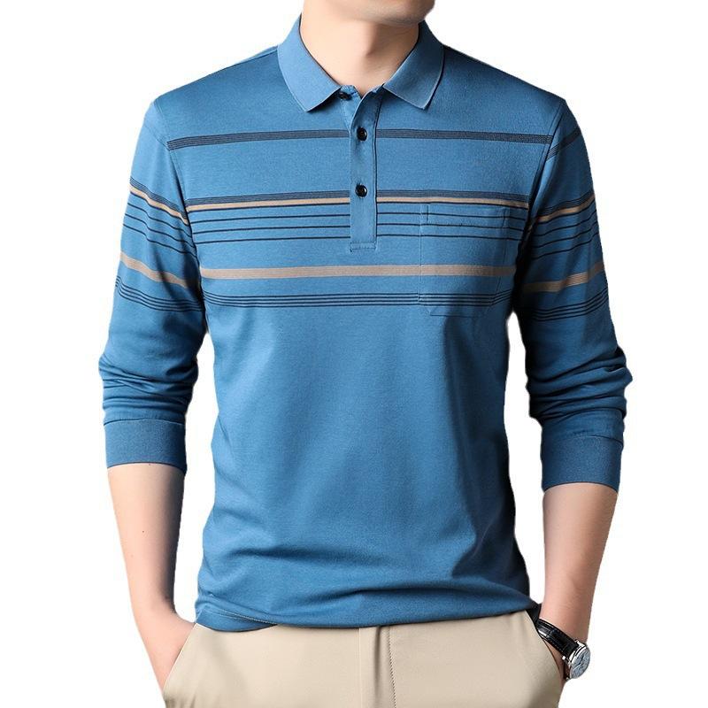 Autumn and Winter New T-shirt Men's Fashion Striped Lapel Polo Shirt Menswear Undershirt Long Sleeve Top T-shirt Men