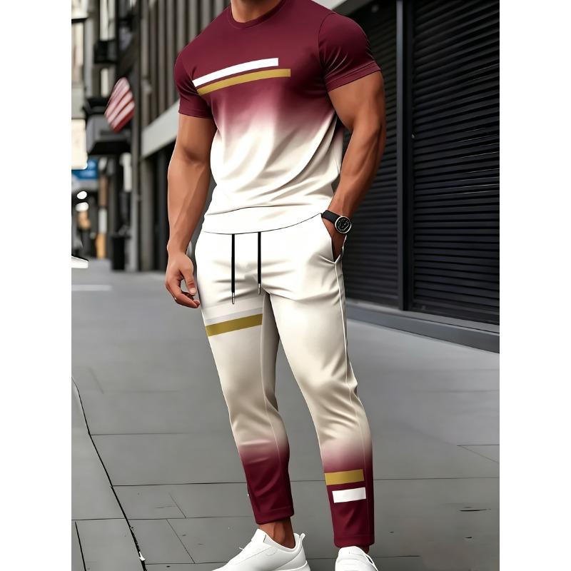 [Men's T-Shirt & Pants Set] Men's Short Sleeve Round Neck T-Shirt And Pants Set - 3D Print Casual Elegant Design