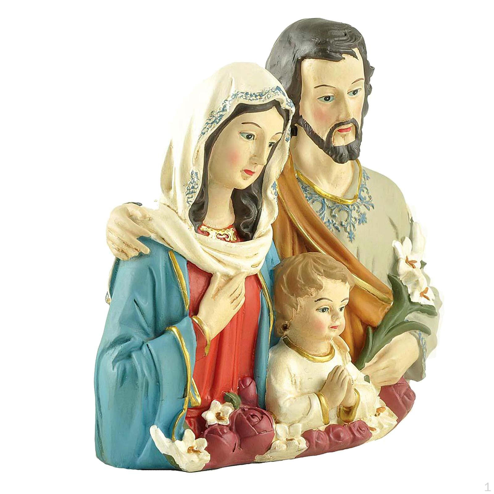

Holy Family Statue Religious Hand Painted Sculptures Bookshelves Decor