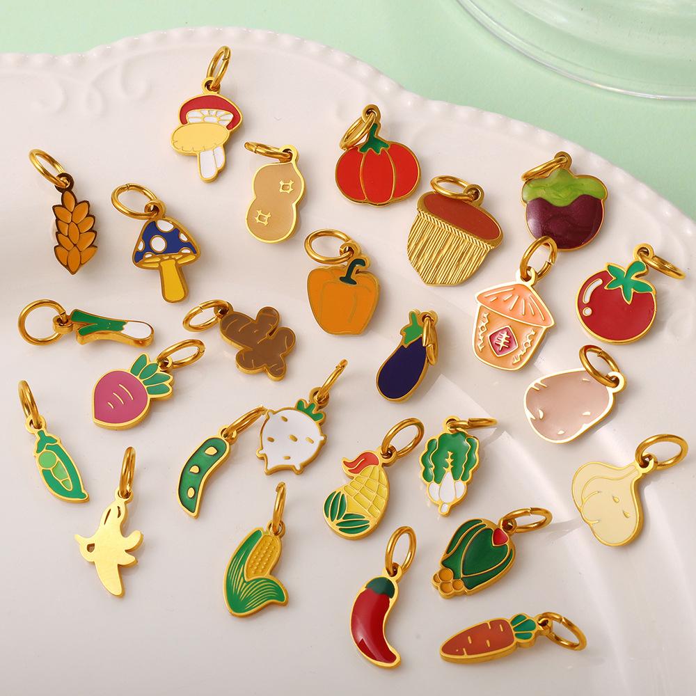 Cute Simple Earrings Bracelet Necklace Accessories Colorful Vegetables Stainless Steel Oil Drip Diy Pendant Female