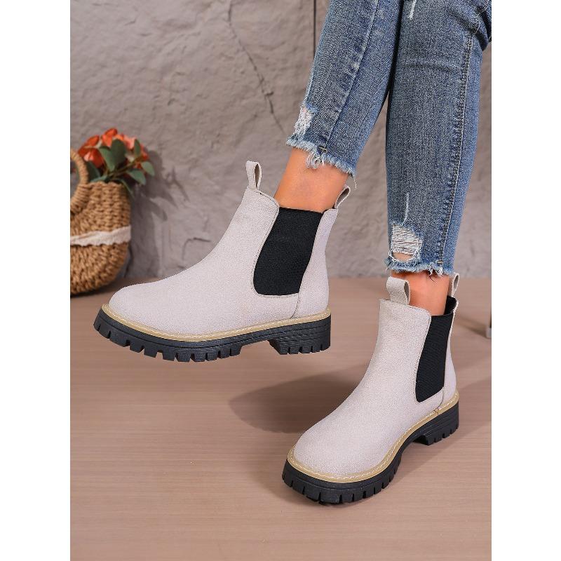 Women's New British Style Ankle High Martin Chelsea Boots Round Toe Winter Simple Thick Soled Boots