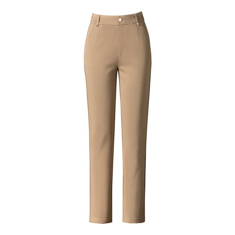 Women's High-Waisted Stretch Baguette Pants: Cotton-Blend Straight-Leg Cigarette Pants, Spring 2025 Casual Wear for Middle-Aged Moms.