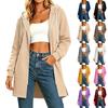 Cardigan da donna casual alla moda con cappuccio, chiusura lampo, manica lunga, vestibilità ampia con spacchi laterali