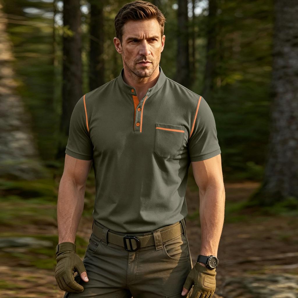 Men's Short Sleeve Henley Shirt Casual Lightweight Polo Style T Shirt with Button Placket and Chest Pocket for Everyday Wear