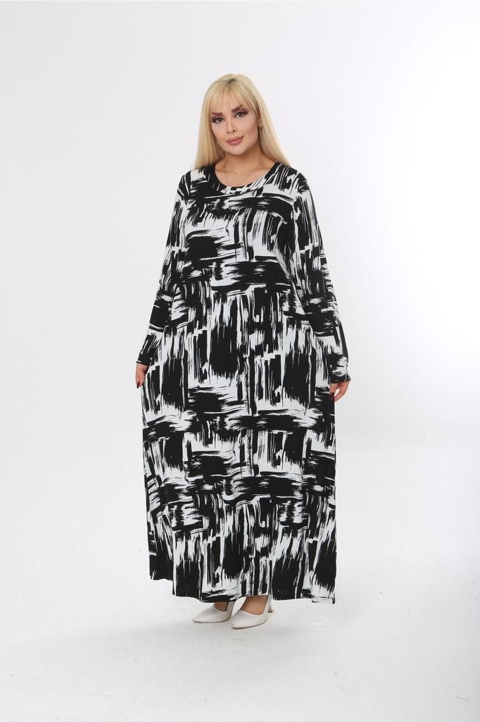 Damenkleid in großen Größen, Übergröße, langärmelig, Viskose, gekämmte Baumwolle, Hijab-geeignet, langes Kleid