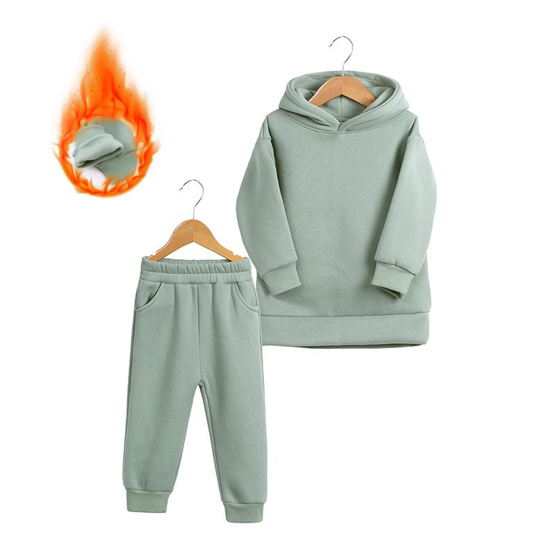 2026 Winter Children Fleece Outfits Toddler Warm Thicken Cotton Soild Hoodies+Pants Tracksuit Kids Boy Girl Sweatsuits Sets