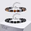 Vnox Stainless Steel Adjustable Chain Beaded Bracelet for Men, Black Lava Stone Tiger Eye Hematite Mix Beads, Punk Jewelry Gifts
