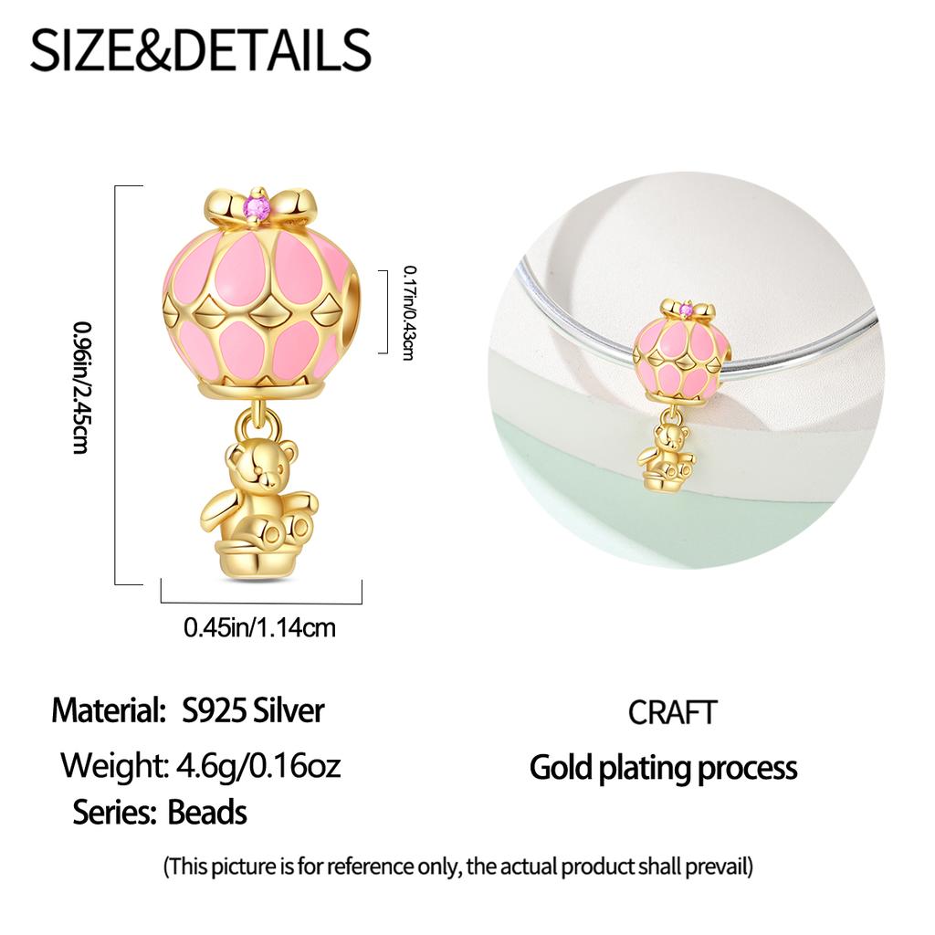 Authentic Charm Bead Charms Copper Rose Gold Plated Bear Hot Air Balloon Bead Charms Compatible With Bracelets Women Jewellery Making Diy Gift