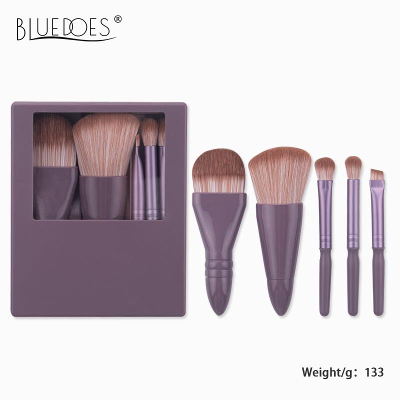 

Portable Makeup Brush Set with Mirror: Soft Bristle Powder & Eyeshadow Brushes in Storage Box фиолетовый