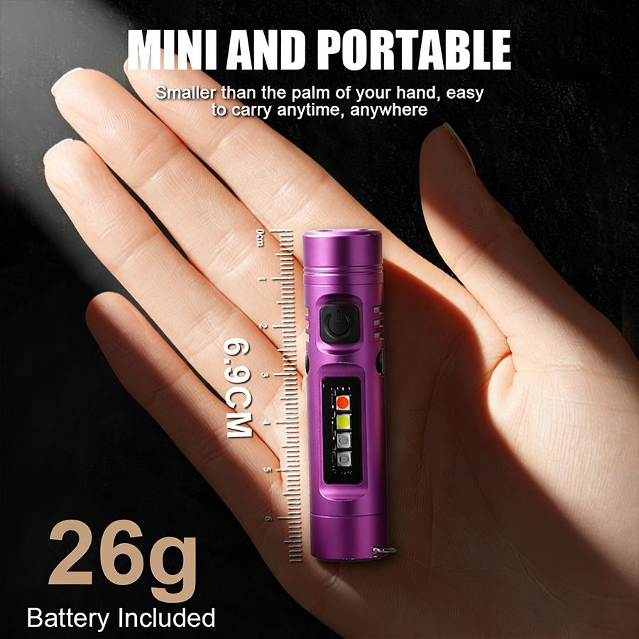 Mini COB LED Keychain Flashlight USB C Rechargeable Waterproof Work Light Portable Camping Hiking Pocket Lamp