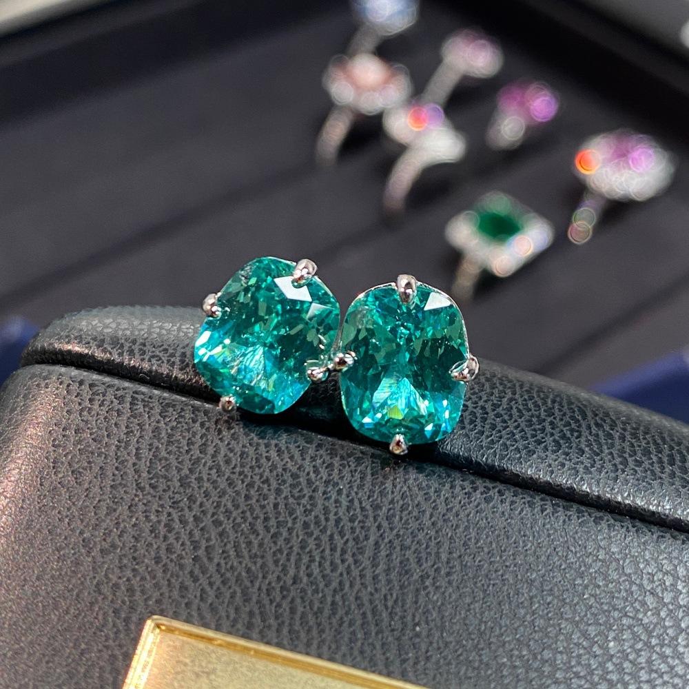 Clavo de Oreja de Plata Pura S925 para Mujer Diamante de Cultivo de Laboratorio Paraiba Bolso Garra Cuatro Clásica Lujo Banquete Estilo Dama Rica