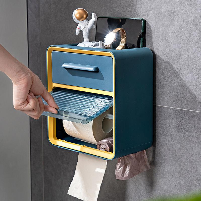 Multifunctional Toilet Tissue Box Toilet Tissue Holder Roll Paper Box Waterproof Rack Free Punch Wall Hanging Bathroom Supplies