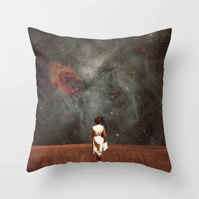 Polyester Romantic Starry Sky Moon Decorative Throw Pillow Case Space Cushion Cover For Home Sofa Bedroom Decoration 45X45Cm