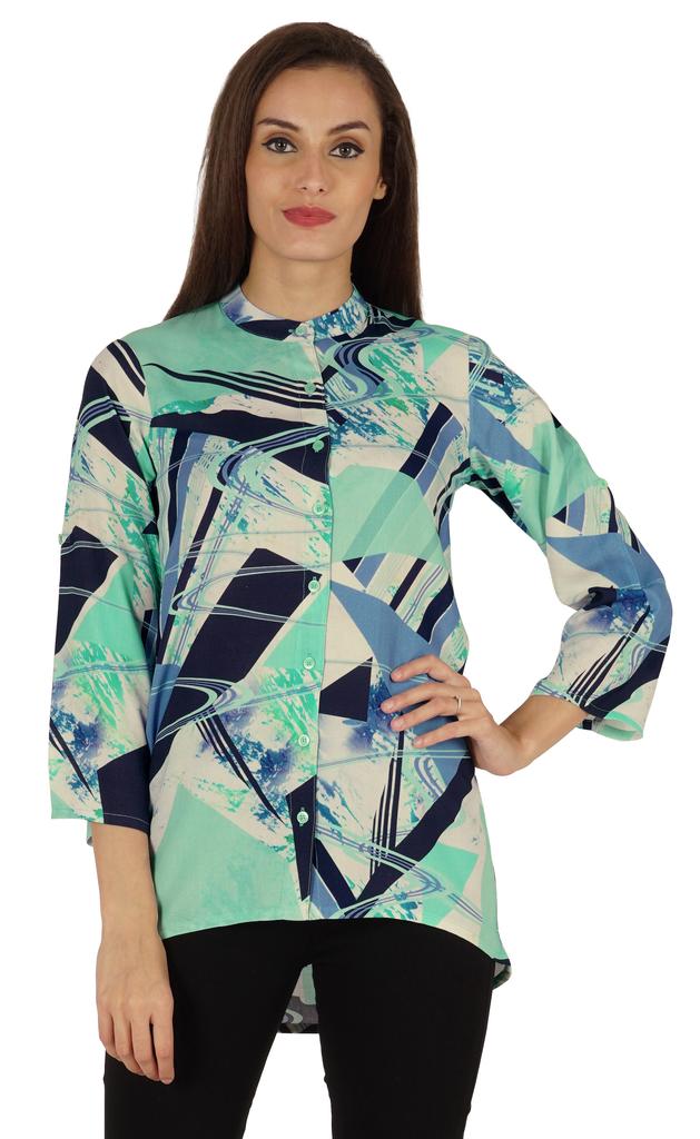 Bimba Button Down Tunic Casual Printed 3 4th Sleeves Loose Fit Rayon Tunic Long Shirt Top For