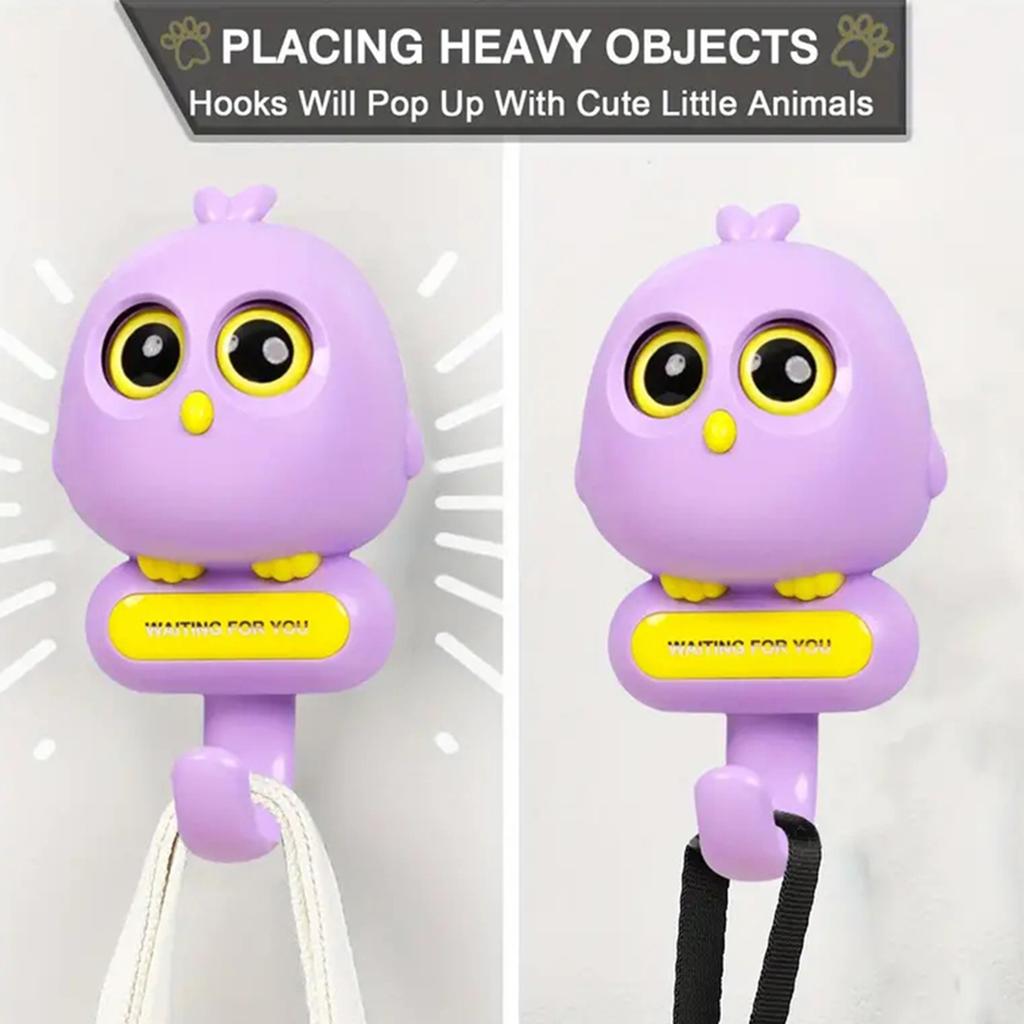 Cartoon Blinking Eyes Birds Hooks Self Adhesive Hooks Key Storage Hanger Multi-Function Wall Hook Bathroom Kitchen Organizer