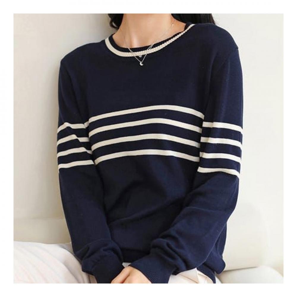 Navava Long Sleeve Knit Point Round Neck   Nk2001