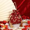 Stripe Canvas Flower Drawstring Bag Sakura Wedding Candy Bag Portable Ribbon Bow Wrist Bag  Party