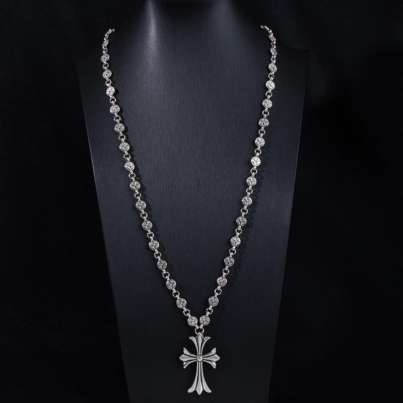 Street Hip Hop Nightclub Trendy Brand Cross Necklace Handmade Chain Retro Hanging Chain Sweater Chain Exquisite Personality High Sense