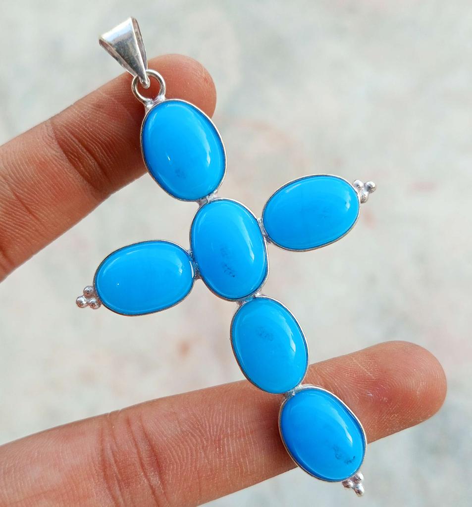 Chalcedony Gemstone 925 Sterling Silver Plated Gifted Cross Shape Pendant Jewelry NST-J2H17535