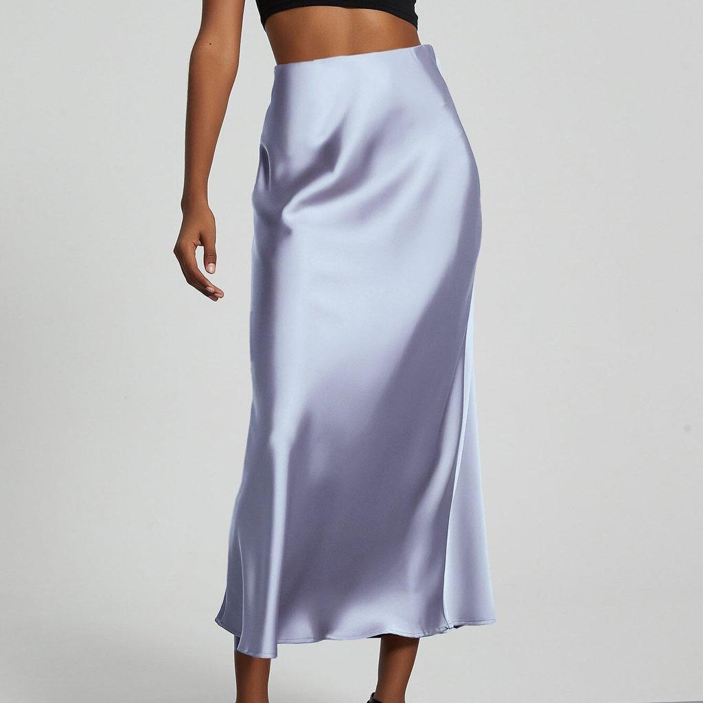 Fashion Satin Party Long Skirt High Waist Solid Color Casual Basic Women Skirts Fishtail Skirt Chic Summer Woman Clothing 2025