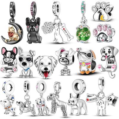 Original Copper Bracelet Women Jewelry Diy Gift Accessories Charms Beads White Pet Dog Moon Heart Dog Claw Pendant Beads