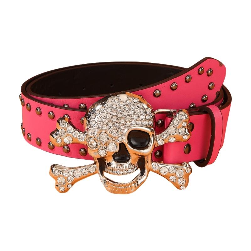 

Панк Череп Застежка-кнопка Ремень для брюк Стразы Клепки Ремень Уличные танцы Джинсовый ремень Женский Мужской Унисекс Аксессуары для талии розы красного
