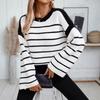 Women S Loose Fit Crew Neck Long Sleeve Striped Knit Sweater
