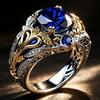 European and American New Fashion Retro Flower Shape Blue Zircon Inlaid Personalized Women's Ring